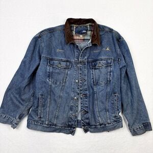 Mens Dunbrooke Upstream Denim Jacket XXL Leather‎ Collar Embroidered Trucker
